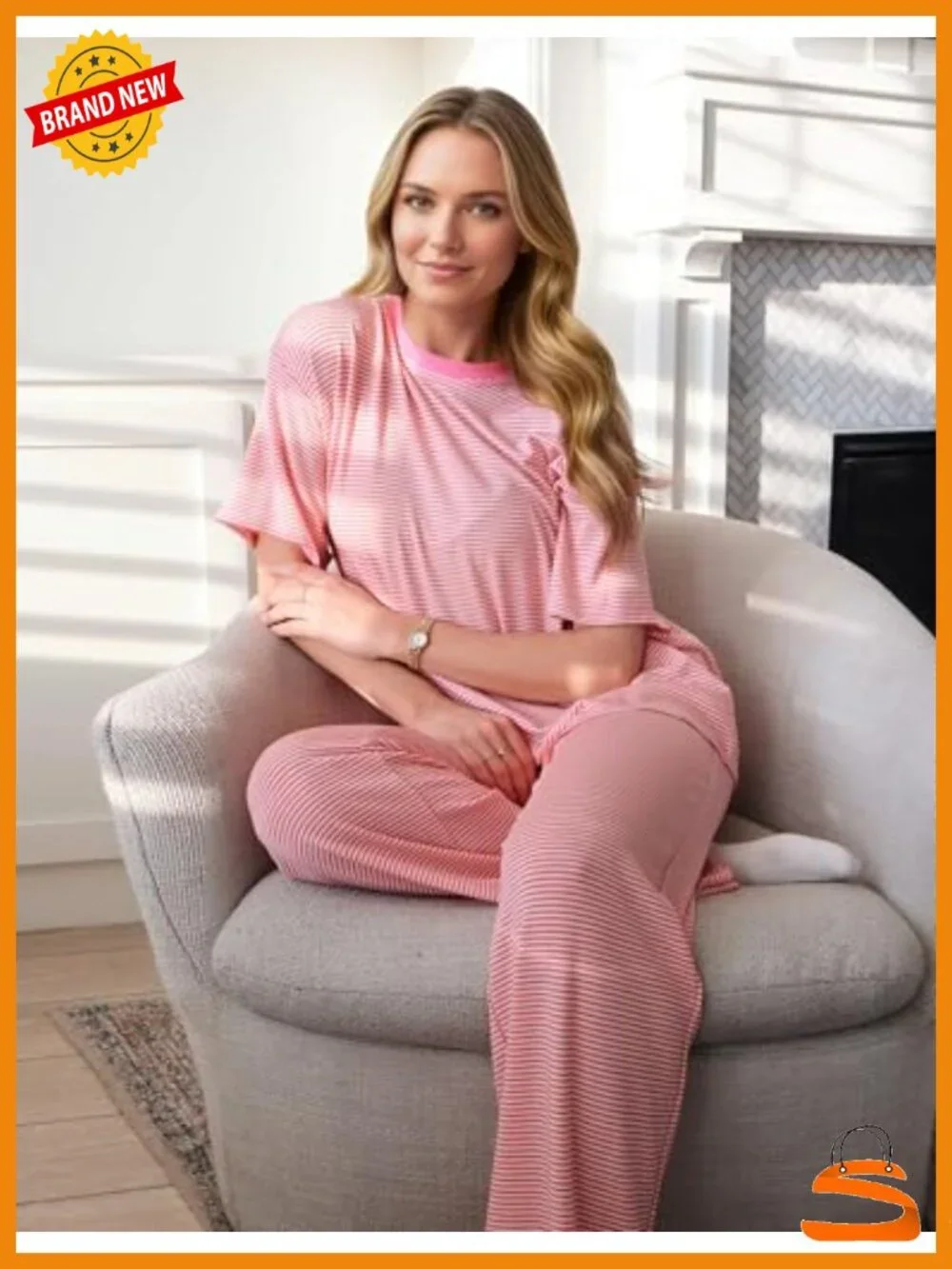 Women's 2 Piece Striped Lounge Set Short Sleeve T-Shirt Wide Leg Pants Matching
